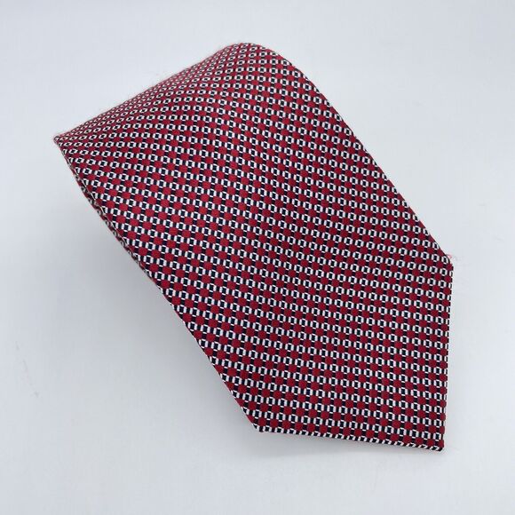 Club Room 100% Silk Necktie Geometric Red/Blue/White Classic Designer 59.5 x 3.5 - Picture 9 of 16
